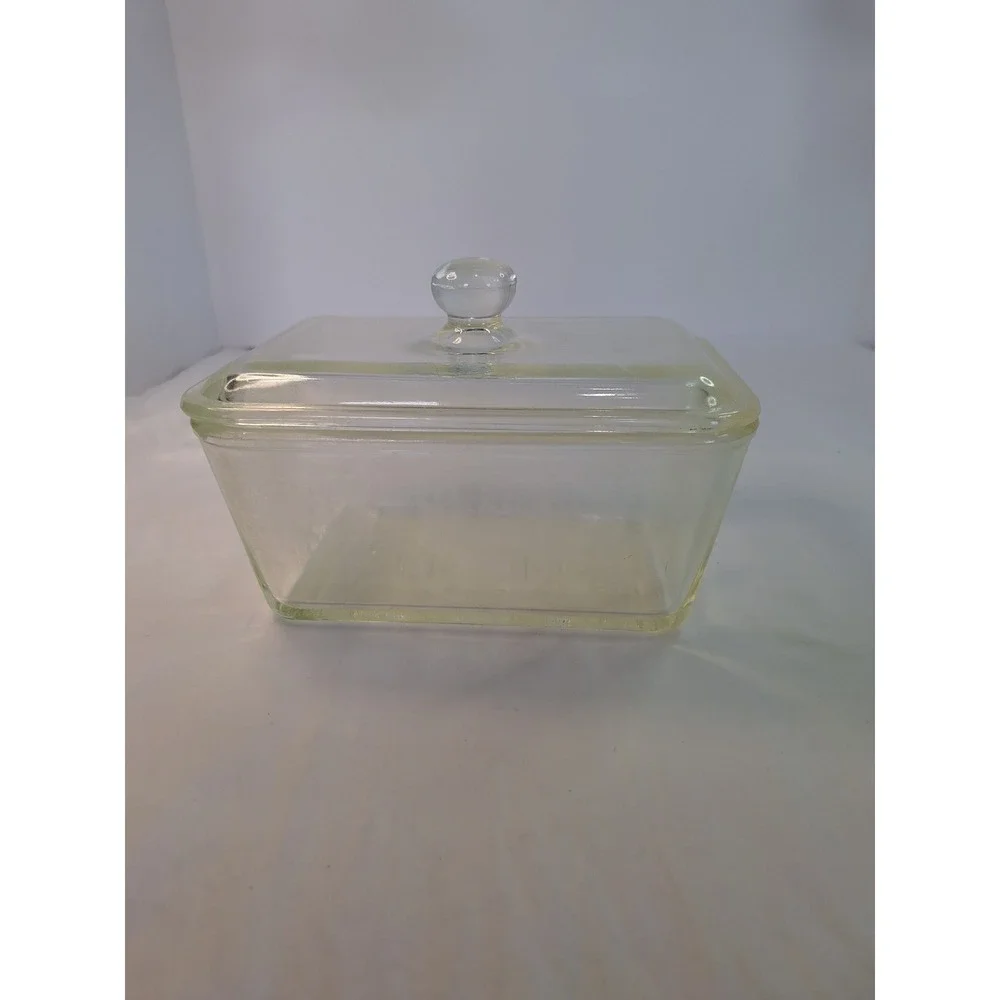 Vintage Clear Glass Refrigerator Dish with Lid Textured Bottom Storage Container